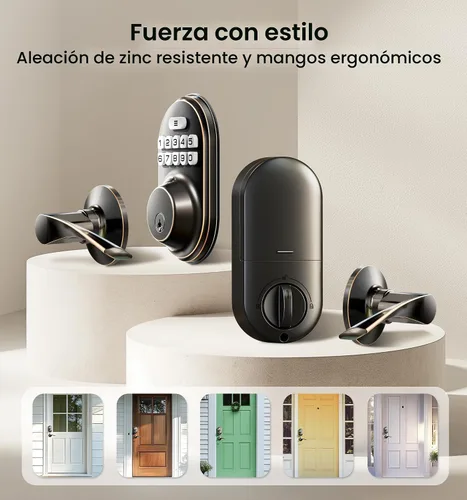 Miniatura 8 de Veise Cerradura de puerta de entrada sin llave con 2 manijas de palanca, cerrojo de teclado electrónico, bloqueo automático, luz trasera y diseño