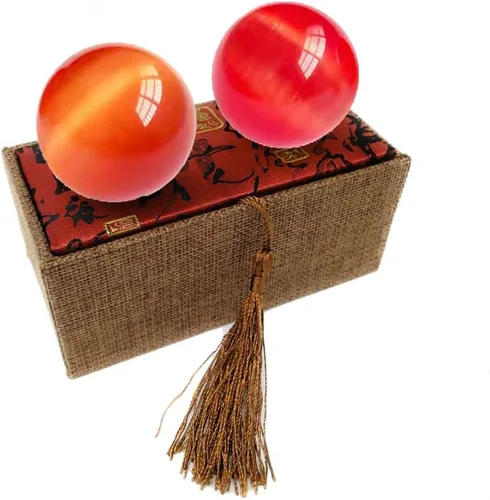 Miniatura 9 de Bolas artificiales de cristal Baoding de ojo de tigre de gato verde de 2 pulgadas, bolas de terapia de manos, bolas de estrés para aliviar