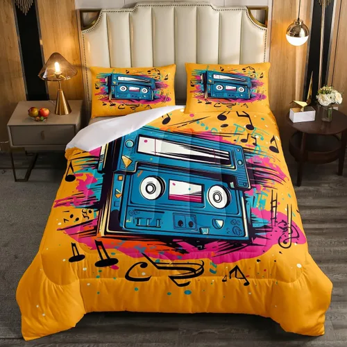 Miniatura 18 de Juego de edredón de cine tamaño individual, ropa de cama vintage de cine para niños, niñas y adultos, juego de edredón de palomitas de maíz