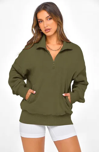 Miniatura 3 de PRETTYGARDEN Sudaderas de gran tamaño con media cremallera para mujer, sudaderas con capucha de forro polar 2025 de manga larga a la moda, tops