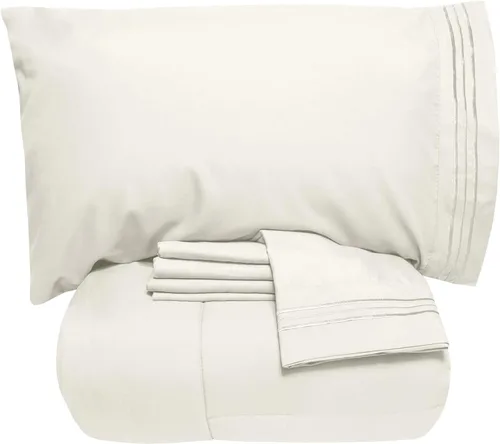 Miniatura 12 de Sweet Home Collection - Lujoso juego de sábanas y edredón de 5 piezas de color sólido para cama, en una bolsa, Agua (Aqua), gemelo