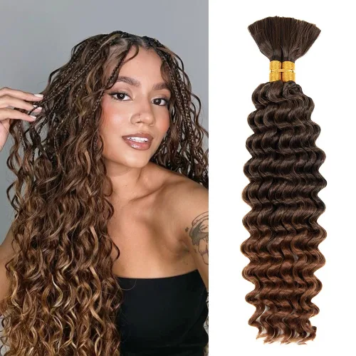 Miniatura 42 de Cabello bohemio para trenzar de 18 pulgadas, 2 paquetes de cabello ondulado profundo a granel para trenzas bohemias, sin trama, extensiones