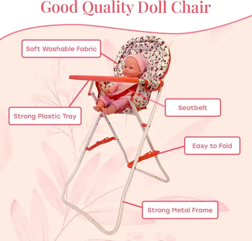 Miniatura 7 de Silla alta plegable para muñeca de bebé, accesorios para muñecas, muñecas y accesorios para silla alta para muñecas de 18 pulgadas, juego