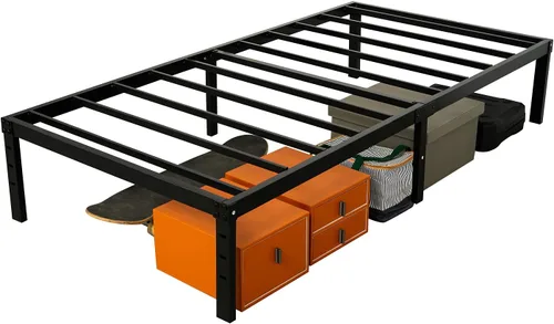 Miniatura 5 de Wulanos Marcos de cama tamaño individual, marcos de metal resistentes con soporte de listones de acero, no necesita somier, marcos de cama