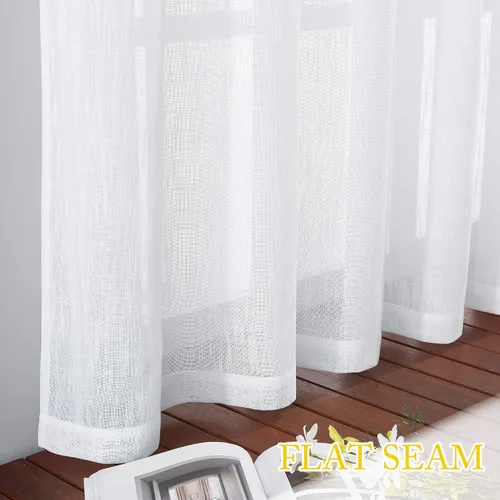 Miniatura 6 de NICETOWN Cortinas de lino transparente blanco para ventanas de 84 pulgadas de largo, cortinas verticales semitransparentes con ojales en la parte