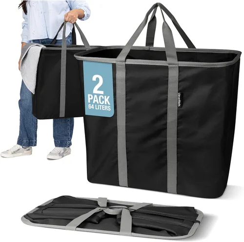 CleverMade Cesta plegable para ropa sucia – Contenedor organizador de almacenamiento de 64 litros, paquete de 2 unidades color negro medianoche gris