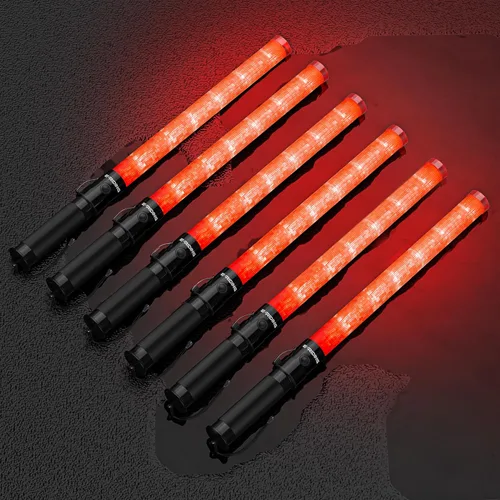 Miniatura 11 de E-riding Paquete de 20 varitas de tráfico, varita de control de tráfico roja de 21 pulgadas con 3 modos de parpadeo y clip lateral, bastón de Rojo