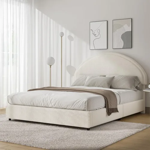 Miniatura 9 de REVOMINCA Base de cama de tamaño matrimonial, marco de cama tapizado Boucle con cabecero, estilo moderno, cama de plataforma suave con cabecera Gris