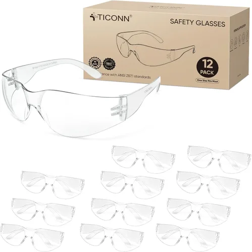 TICONN Gafas de seguridad transparentes para hombres, gafas protectoras resistentes a los arañazos y impactos, cumplen con la norma ANSI Z87.1