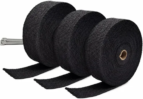 Miniatura 7 de Ucreative Envoltura de cabezal de escape de fibra de vidrio negra de 2 pulgadas x 50 pies con 10 bridas de bloqueo de acero inoxidable de 11.8