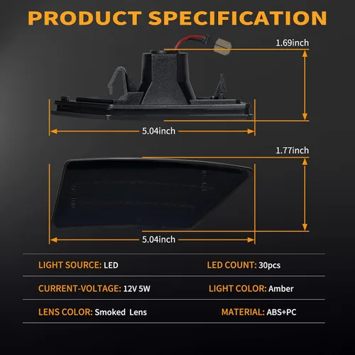 Miniatura 3 de Gempro Luces LED de señal de parachoques delantero para Ford Ranger Lariat 2019-2023, 2 unidades, lente ahumada LED ámbar