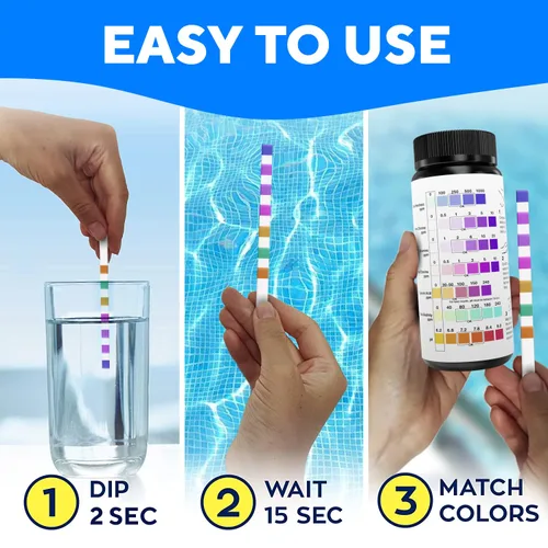 Miniatura 4 de Tiras de prueba 7 en 1 precisas para piscina, 150 tiras de prueba de spa para bañera de hidromasaje, kit de prueba rápida de agua de piscina, bromo