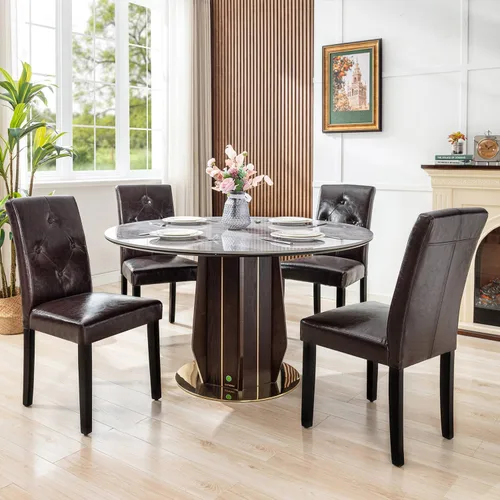 Miniatura 12 de VECELO Juego de 2 sillas de comedor tapizadas, tela moderna y patas de madera maciza y respaldo alto para cocina/sala de estar, color beige