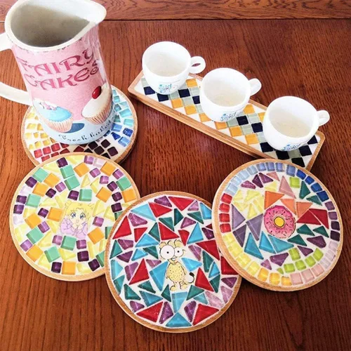 Miniatura 4 de Azulejos de mosaico, azulejos de vidrio, piezas de vidrio de mosaico de cristal brillante, surtido de azulejos cuadrados y triangulares de cristal