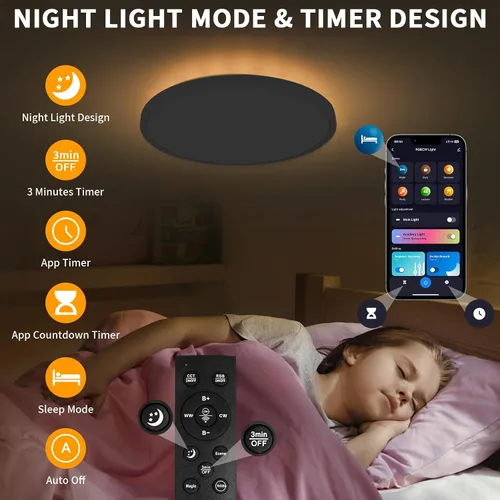 Miniatura 5 de Lámpara de techo de montaje empotrado de 12 pulgadas con control remoto y luces nocturnas, lámpara de techo LED regulable de 2700 K-6500 K, moderna