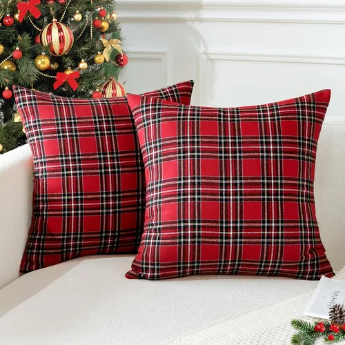 Miniatura 10 de OTOSTAR Paquete de 2 fundas de almohada decorativas de cuadros búfalo navideños de 12x20 pulgadas, lino clásico estilo granja, fundas de cojín