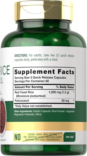Miniatura 2 de Carlyle Complejo de arroz de levadura roja 1220 mg 120 cápsulas con policosanol Suplemento sin OMG y sin gluten