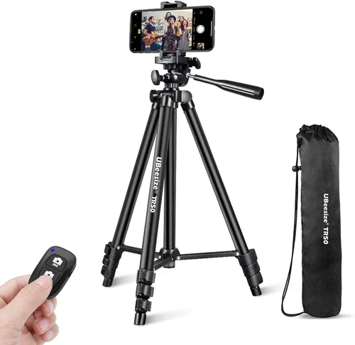 Miniatura 8 de UBeesize Trípode de cámara de 54 pulgadas, trípodes para teléfono para iPhone con bolsa, soporte de viaje con control remoto compatible con iPhone