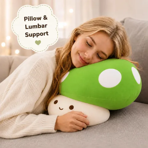 Miniatura 2 de Almohada de felpa de hongos verdes de 14 pulgadas, bonita decoración de hongos grandes, peluche de peluche, juguete suave regalo para niñas, niños