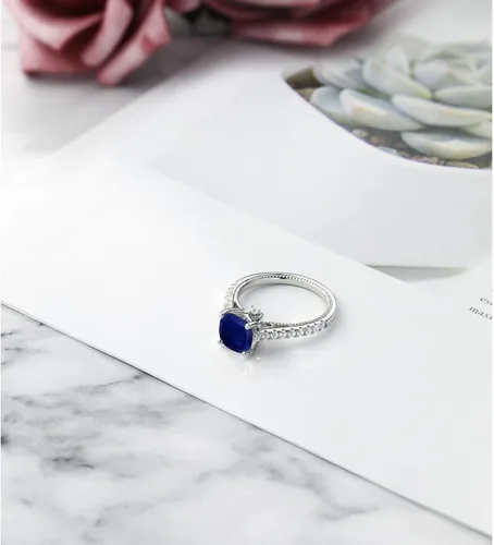 Miniatura 5 de Gem Stone King Anillo de compromiso de plata de ley 925 con piedra natal de 0.276 in y zafiro blanco creado Anillo de compromiso de boda