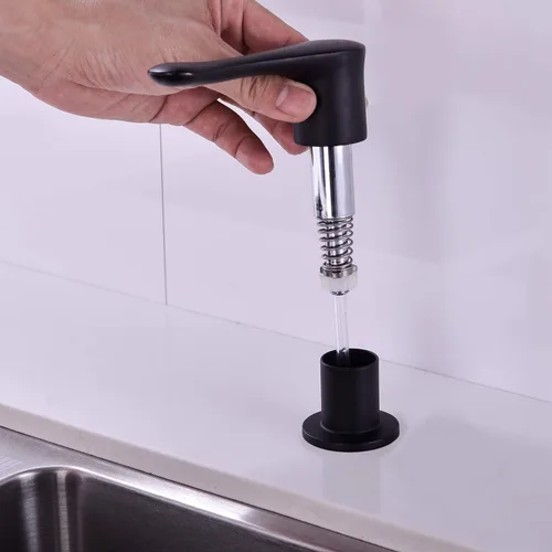 Miniatura 3 de Dispensador de jabón para fregadero de cocina, dispensador de fregadero integrado negro con cabezal de bomba de latón macizo, resistente a