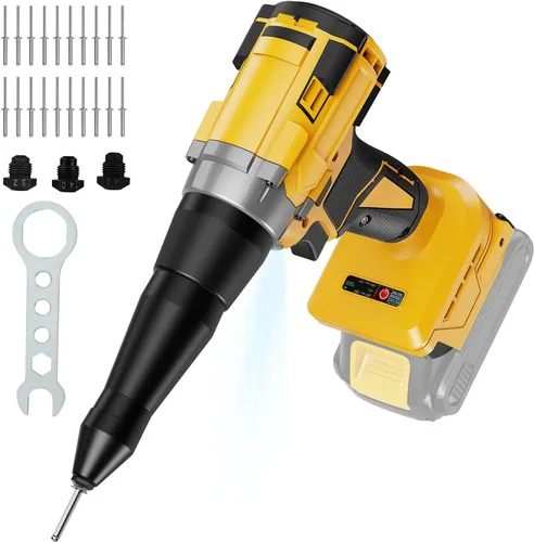 Pistola de remache eléctrica compatible con batería Dewalt de 20 V, herramienta de remache inalámbrica con 3 tamaños (1/8 pulgadas, 5/32 pulgadas,