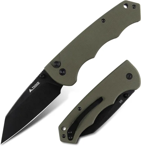 Miniatura 9 de Cuchillo plegable de bolsillo, hoja D2 de 3.39 pulgadas, acabado lavado a la piedra, cuchillo EDC para hombres y mujeres con mango G10, campamento