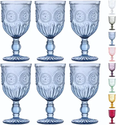 Miniatura 17 de Juego de copas de vino ámbar Yungala de 6 unidades, copas vintage de 10 onzas con diseño de nudos