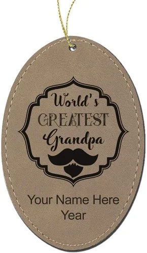 Miniatura 2 de LaserGram Personalized Christmas Ornament, World's Greatest Grandpa, Faux Leather, Custom Laser Engraved Gift Idea (Oval Shape, Gray)