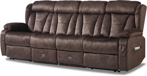 Miniatura 11 de Sofá biplaza reclinable manual de 110 pulgadas, sillón reclinable de 4 asientos con consola, mesa plegable y salidas integradas, sofá reclinable