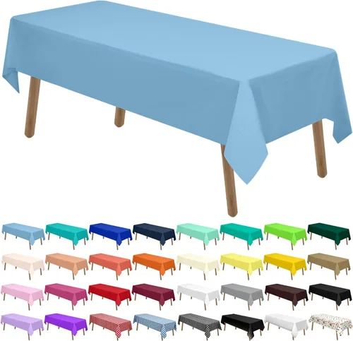 Manteles de Plástico Azul Claro Paquete de 2 Cubiertas de Mesa Desechables 54 x 108 Pulgadas Manteles para Baby Shower Fiesta PEVA Manteles Azul