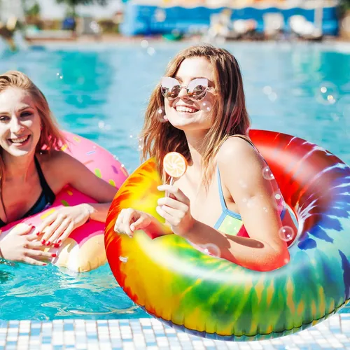 Miniatura 7 de Simgoing Flotadores inflables gigantes para piscina, flotadores de tubo de teñido anudado de 47.24 pulgadas, flotadores grandes y coloridos