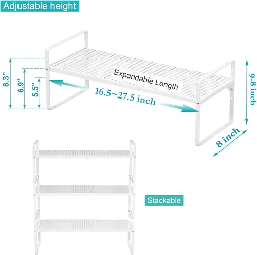 Miniatura 3 de iPEGTOP Estante organizador de estante de almacenamiento expandible para gabinete, estante de especias de metal apilable de acero resistente, altura