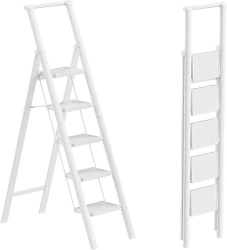Miniatura 10 de Escalera de 6 escalones para techo de 12 pies de alto, taburete plegable de aluminio ligero con cómodo agarre, escaleras con pedal antideslizante