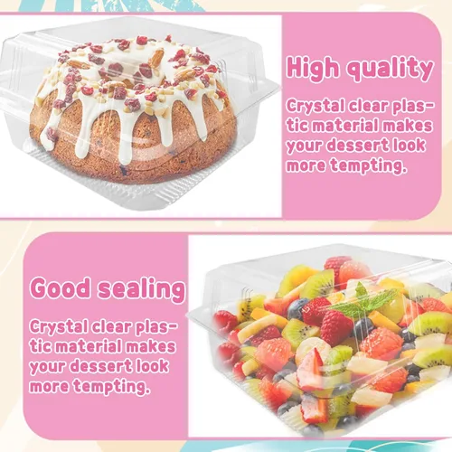 Miniatura 5 de Haawooky 100 Piezas Recipientes de Comida Cuadrados de Plástico Transparente con Bisagras, Bandeja Desechable tipo Concha para Rebanadas de Pastel