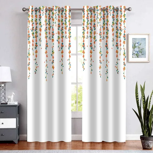 Miniatura 11 de CLOKSP0046 - Cortinas de flores que lloran, cortina con estampado de eucalipto, oscurecimiento de la habitación, tela de poliéster con aislamiento