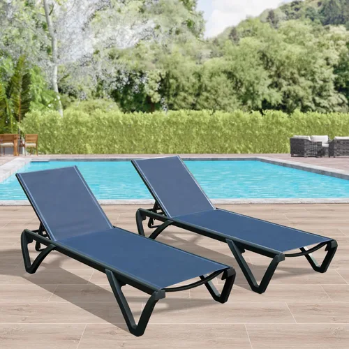 Miniatura 10 de Domi - Juego de 3 tumbonas para patio, sillas de aluminio de polipropileno para exteriores con 5 posiciones ajustables, mesa auxiliar para playa