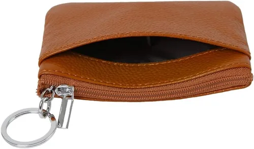 Miniatura 3 de Monedero de cuero auténtico para mujer, con llavero