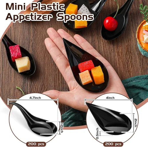 Miniatura 2 de Tessco - 400 mini cucharas de plástico para aperitivos de 4 pulgadas, platos desechables de degustación, cucharas de sopa asiática para salsas