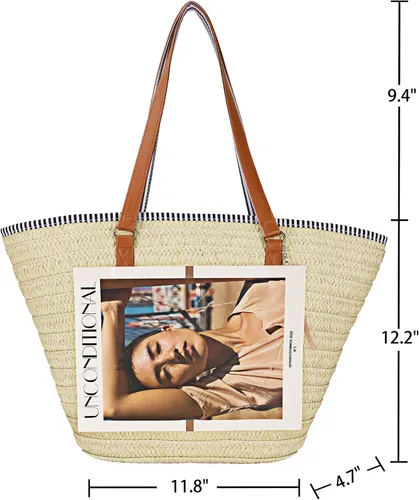 Miniatura 6 de Bolso grande de paja para mujer, bolso de playa con borla para el verano