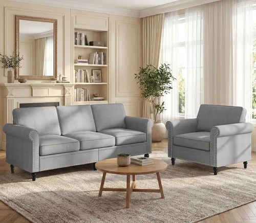 Miniatura 15 de BALUS Couches Sofa Set for Living Room, Couch Sofa with Wooden Sofa Legs, Linen Living Room Furniture with Nailhead Trim, 6" Cushion, Sectional
