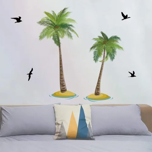 Miniatura 3 de Runtoo Calcomanías de pared de palmera, calcomanías tropicales para dormitorio, sala de estar, decoración del hogar