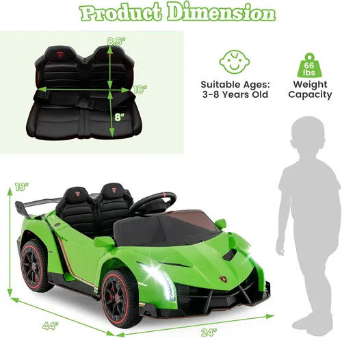 Miniatura 7 de Costzon - Automóvil de paseo Lamborghini con licencia, vehículo deportivo 4WD con batería de 12 V, control remoto, 3 velocidades, puertas Verde