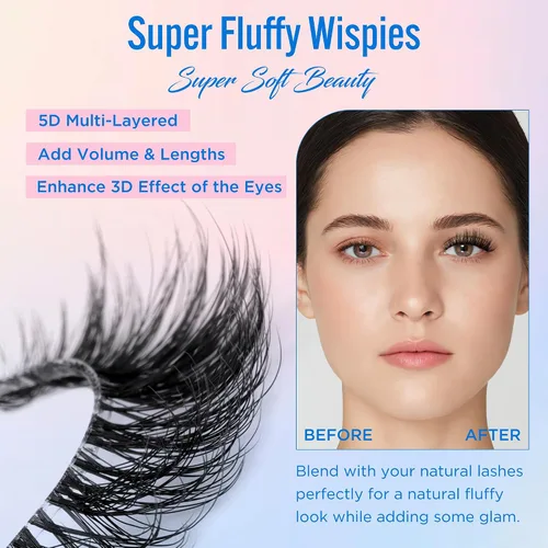 Miniatura 5 de Pestañas de Aspecto Natural Pestañas Postizas - BEPHOLAN Pestañas Postizas 5D Súper Esponjosas Pestañas Postizas Banda Negra Pestañas Wispy Paquete