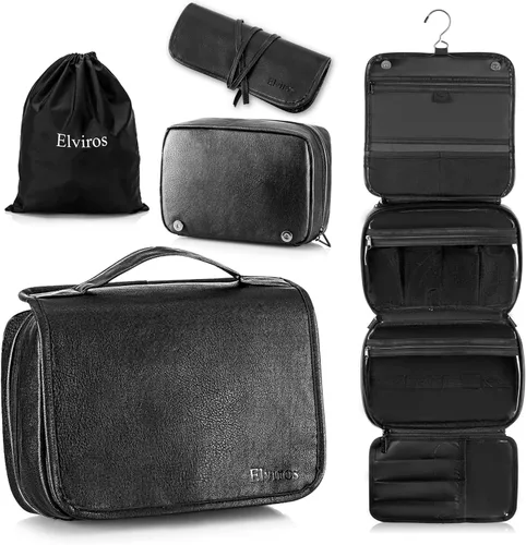 Miniatura 14 de Elviros Neceser colgante para hombres y mujeres, 3 en 1, organizador de viaje grande impermeable de piel sintética, bolsa de maquillaje dopp kit