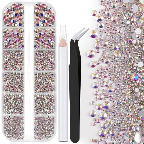 Miniatura 23 de Dos paquetes de diamantes de imitación de parte trasera plana, 4520 piezas, diamantes de imitación coloridos para uñas, multicolor + AB + gemas