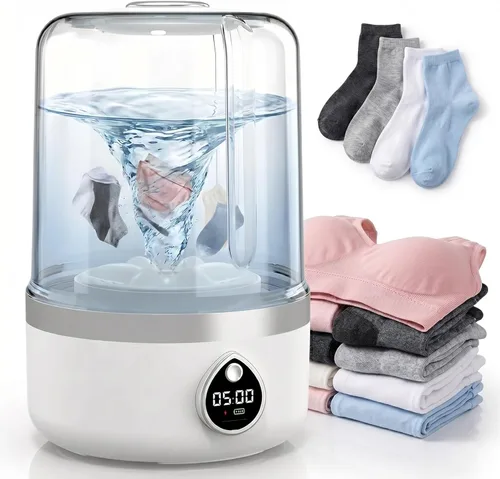 Lavadora portátil, mini lavadora compacta para prendas delicadas y ligeras, lavadora portátil inalámbrica, mini lavadora blanca de 1.4L, ideal para
