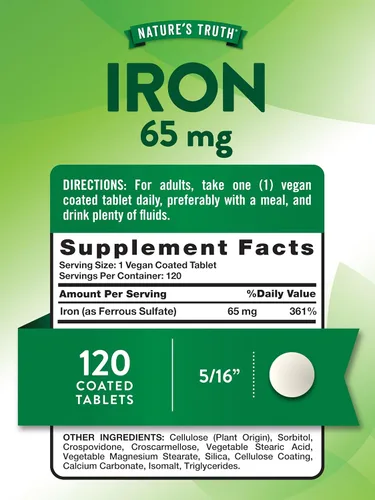Miniatura 2 de Suplemento de hierro de sulfato ferroso 65 mg 120 tabletas Sin OMG, sin gluten por Nature's Truth