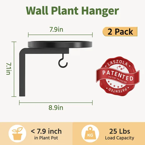 Miniatura 2 de LASZOLA 2 piezas de estantes de pared para plantas con ganchos para macetas de interior, soportes flotantes de ventana de metal resistente para Negro