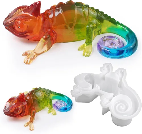 Moldes de resina de camaleón grandes de silicona 3D de animales de resina epoxi moldes de silicona de lagarto profundo realista para manualidades de